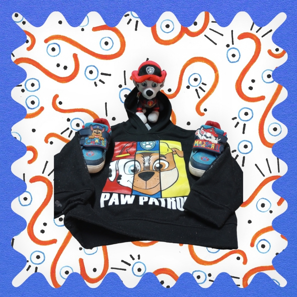 Paw patrol toy, hoodie and shoes age 4